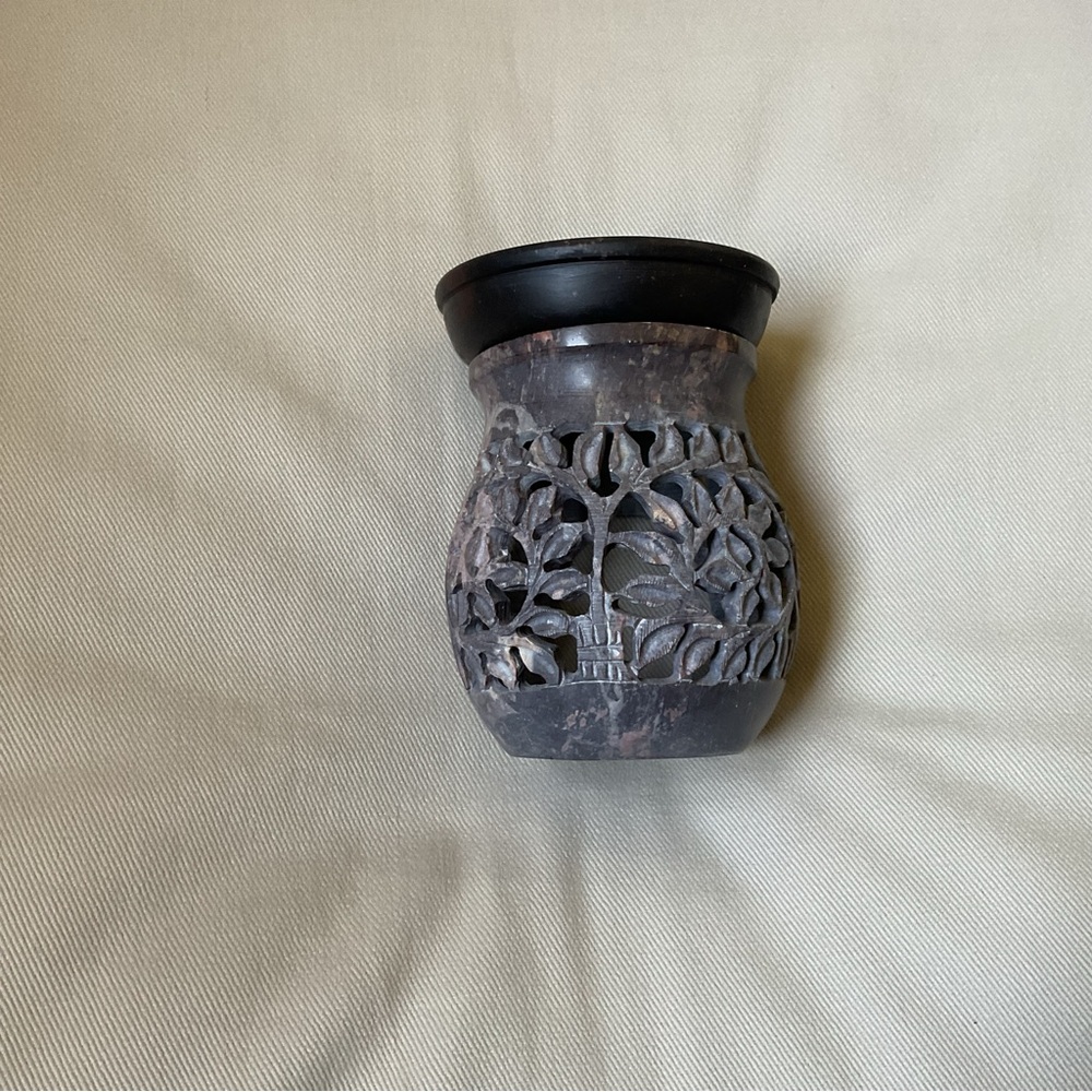 Soapstone Tea Light Candle Diffuser Carved Stone Wax Melts Essential Oil 2pc Set